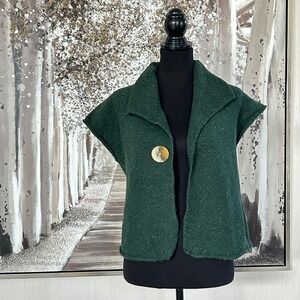 J.Jill Womens Dark Green Merino Wool/Cotton Blend Short Sleeve Collared Vest- MP